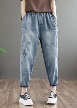 Load image into Gallery viewer, Natural Blue Embroideried Pockets Patchwork Denim Pants Summer