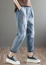 Load image into Gallery viewer, Natural Blue Embroideried Pockets Patchwork Denim Pants Summer