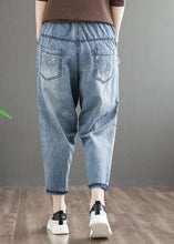 Load image into Gallery viewer, Natural Blue Embroideried Pockets Patchwork Denim Pants Summer