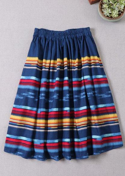Natural Blue Pockets Wrinkled A Line Fall Skirts