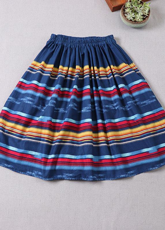 Natural Blue Pockets Wrinkled A Line Fall Skirts