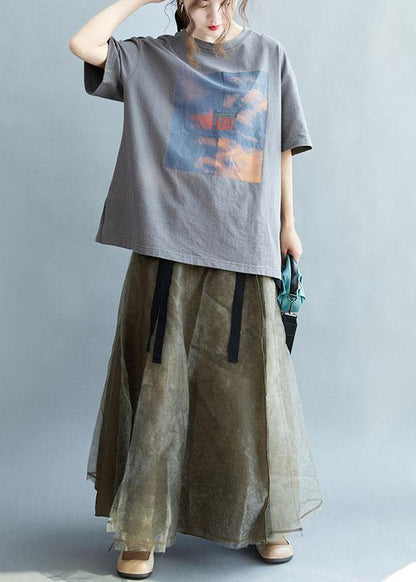 Natural Brown High Waist Retro Tie Patchwork Fall Skirts