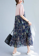 Load image into Gallery viewer, Natural Colorblock O Neck Print Patchwork Cotton T Shirt Dress Summer