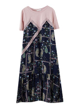 Load image into Gallery viewer, Natural Colorblock O Neck Print Patchwork Cotton T Shirt Dress Summer