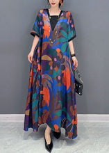 Load image into Gallery viewer, Natural Colorblock V Neck Print Patchwork Cotton Dress Short Sleeve