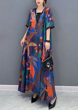 Load image into Gallery viewer, Natural Colorblock V Neck Print Patchwork Cotton Dress Short Sleeve