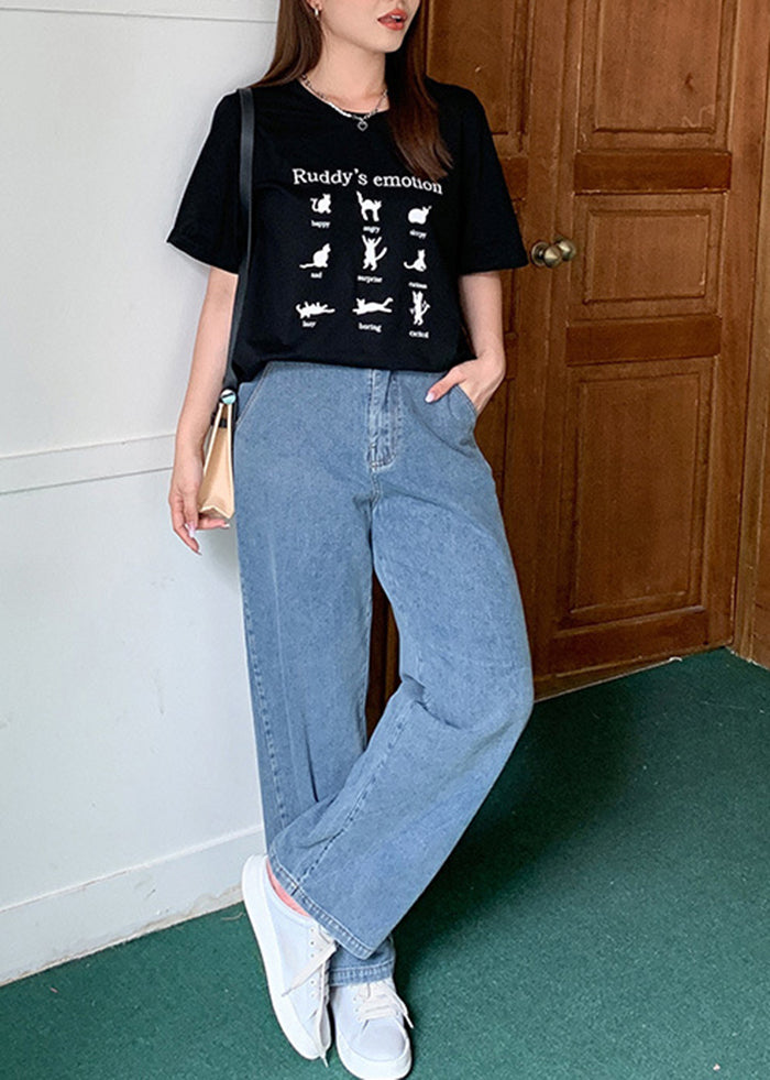 Natural Light Blue Oversized Pockets Denim Wide Leg Pants Fall