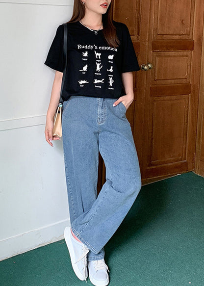 Natural Light Blue Oversized Pockets Denim Wide Leg Pants Fall