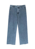Natural Light Blue Oversized Pockets Denim Wide Leg Pants Fall