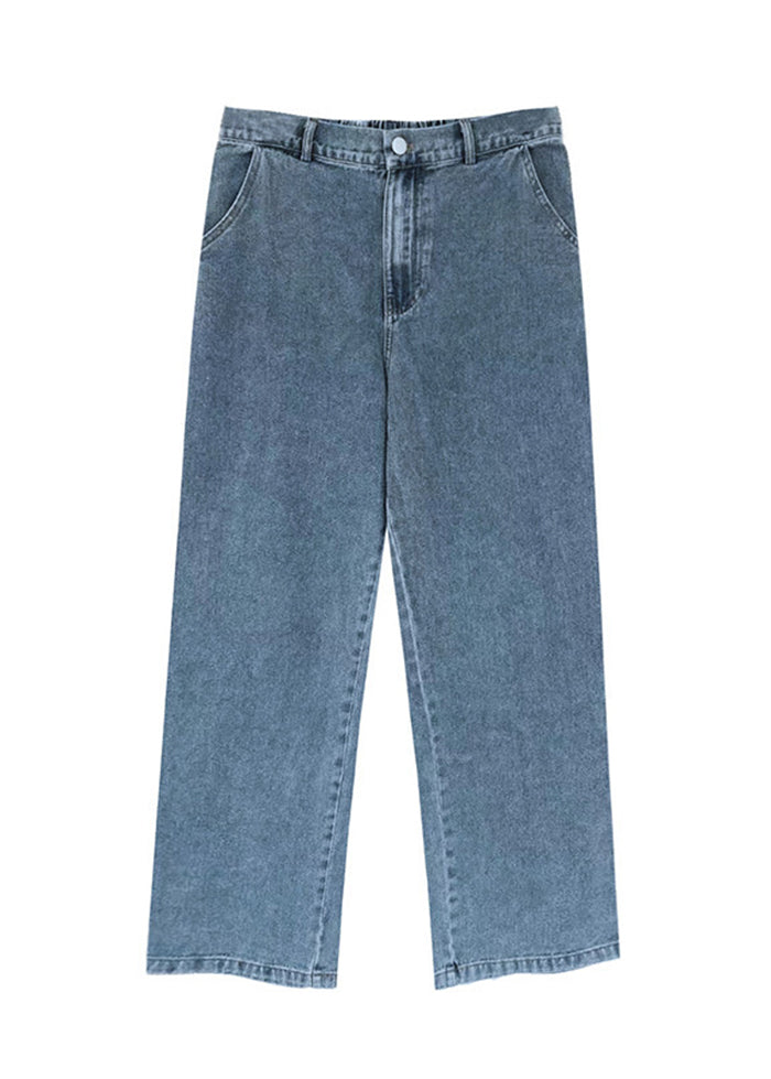 Natural Light Blue Oversized Pockets Denim Wide Leg Pants Fall