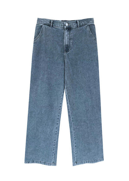 Natural Light Blue Oversized Pockets Denim Wide Leg Pants Fall
