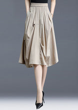 Load image into Gallery viewer, Natural Light Khaki Wrinkled Pocket Cotton Skirts Summer