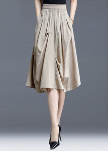 Natural Light Khaki Wrinkled Pocket Cotton Skirts Summer