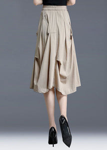 Natural Light Khaki Wrinkled Pocket Cotton Skirts Summer