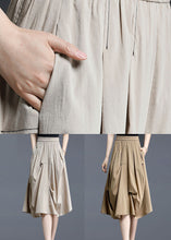 Load image into Gallery viewer, Natural Light Khaki Wrinkled Pocket Cotton Skirts Summer