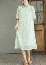 Load image into Gallery viewer, Natural Mint Green Peter Pan Collar Print Linen Dress Half Sleeve