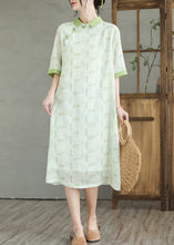 Load image into Gallery viewer, Natural Mint Green Peter Pan Collar Print Linen Dress Half Sleeve