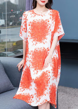 Load image into Gallery viewer, Natural Orange O Neck Print Patchwork Chiffon Loose Dress Summer