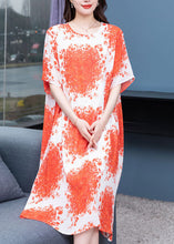 Load image into Gallery viewer, Natural Orange O Neck Print Patchwork Chiffon Loose Dress Summer