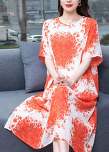 Load image into Gallery viewer, Natural Orange O Neck Print Patchwork Chiffon Loose Dress Summer