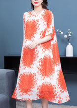 Load image into Gallery viewer, Natural Orange O Neck Print Patchwork Chiffon Loose Dress Summer