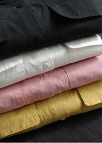 Natural Pink Crane Tops Lapel Pockets Vestidos De Lino Spring Shirts