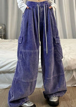 Load image into Gallery viewer, Natural Purple Pockets Patchwork Corduroy Wide Leg Pants Spring