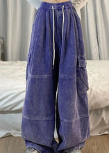 Load image into Gallery viewer, Natural Purple Pockets Patchwork Corduroy Wide Leg Pants Spring