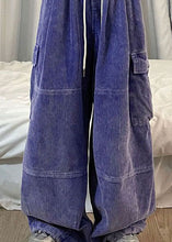 Load image into Gallery viewer, Natural Purple Pockets Patchwork Corduroy Wide Leg Pants Spring