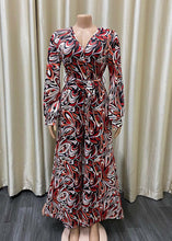 Load image into Gallery viewer, Natural Purple V Neck Print Tie Waist Jumpsuit Long Sleeve
