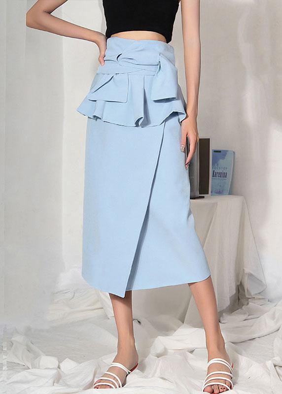 Natural Royal Blue High Waist Cinched Ruffles Skirts