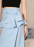 Natural Royal Blue High Waist Cinched Ruffles Skirts
