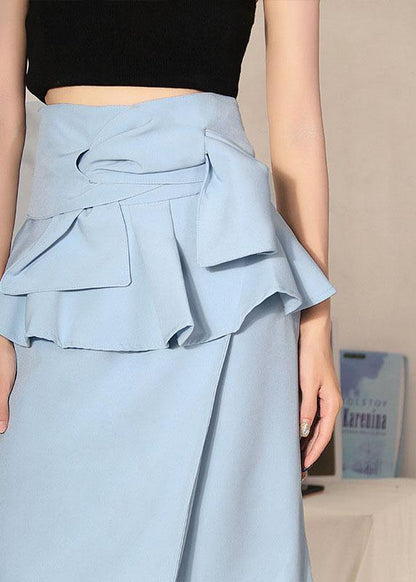 Natural Royal Blue High Waist Cinched Ruffles Skirts