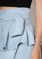Natural Royal Blue High Waist Cinched Ruffles Skirts