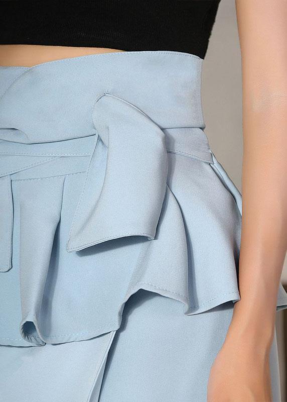 Natural Royal Blue High Waist Cinched Ruffles Skirts