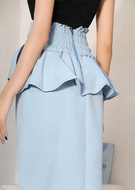 Natural Royal Blue High Waist Cinched Ruffles Skirts