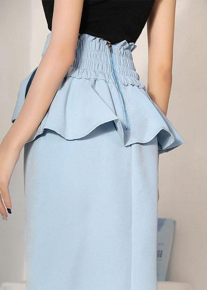 Natural Royal Blue High Waist Cinched Ruffles Skirts
