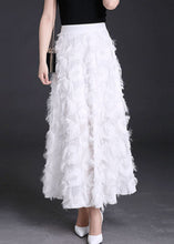 Load image into Gallery viewer, Natural White Tasseled Chiffon Skirts Spring