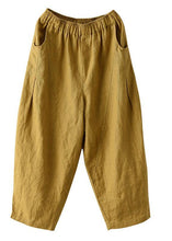 Load image into Gallery viewer, Natural Yellow Elastic Waist Summer Linen Harem Pants