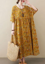 Load image into Gallery viewer, Natural Yellow O-Neck Pockets Print Summer Sundress