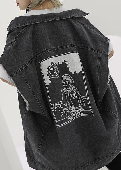 Natural black cotton clothes For Women short sleeve loose fall denim blouse