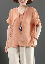 Load image into Gallery viewer, Natural o neck Button Down linen tunic pattern Inspiration pink tops