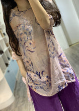 Load image into Gallery viewer, Natural pink prints linen top silhouette low high design short summer shirt