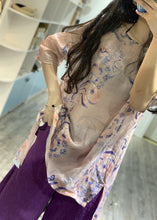 Load image into Gallery viewer, Natural pink prints linen top silhouette low high design short summer shirt