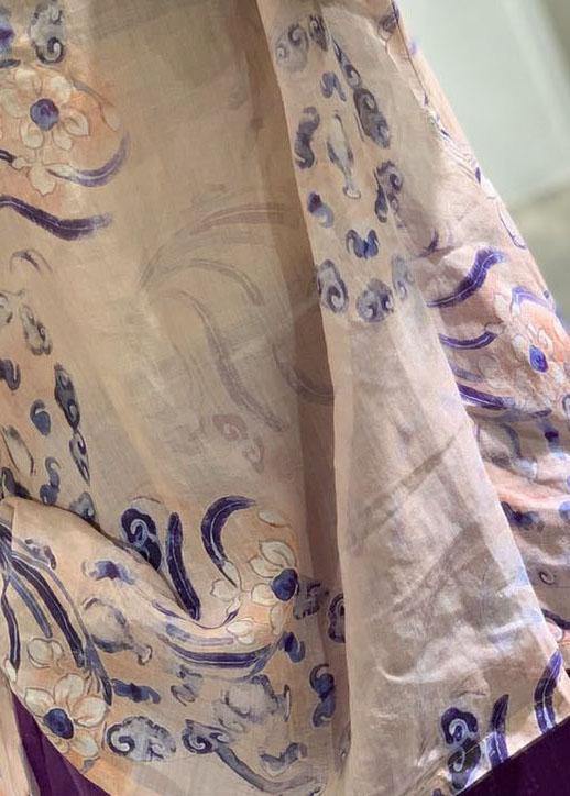 Natural pink prints linen top silhouette low high design short summer shirt