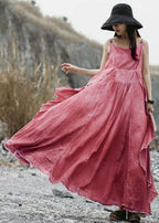 Natural ruffles side linen Robes Wardrobes pink layered Dress summer