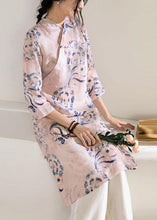 Load image into Gallery viewer, Natural stand collar Chinese Button linen summer dresses Work Outfits pink print Dress