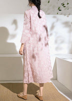 Natural stand collar embroidery linen dresses Fashion Ideas pink Dresses