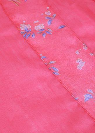 Natural v neck half sleeve linen summerclothes For Women pink print blouse