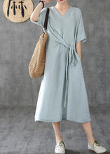 Load image into Gallery viewer, Natural v neck tunic linen dresses Fashion Ideas pink Dress summer